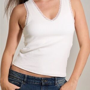White Lace Trim Tank Top with Built in Bra
